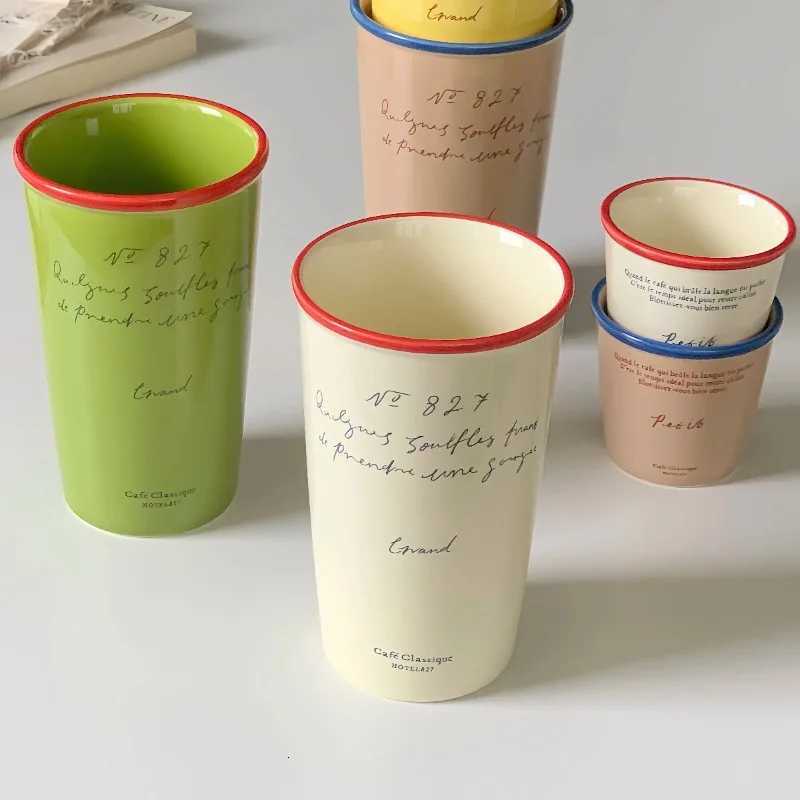Straight Water Cup Creative Japanese Letter Large Capacity Ceramic Coffee Cups Couple Household Mug Vintage Drinkware Y251125