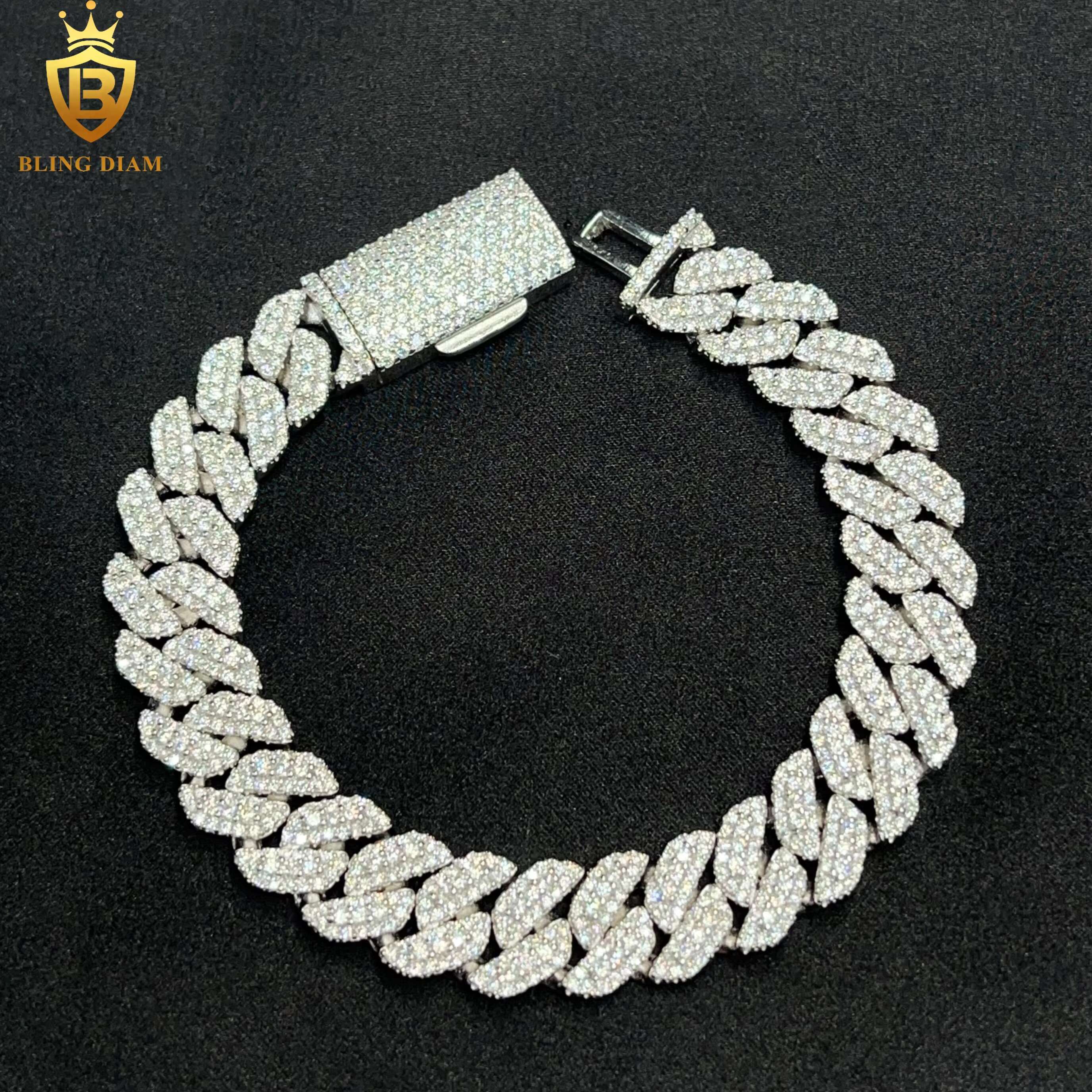 10mm Hip Hop Wholesale Jewelry 925 Sterling Silver Iced Out Moissanite Bracelet Cuban Link Chain Pass Diamond Tester