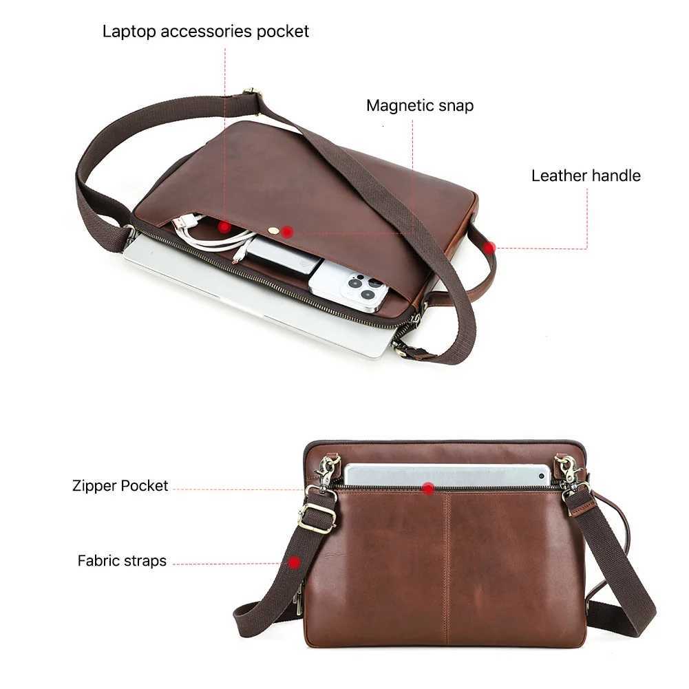 Mens Genuine Leather Laptop Bag For MacBook Pro Air 14 13 Handbag Crossbody Briefcase Bussiness Handbag With Shoulder StrapT251125