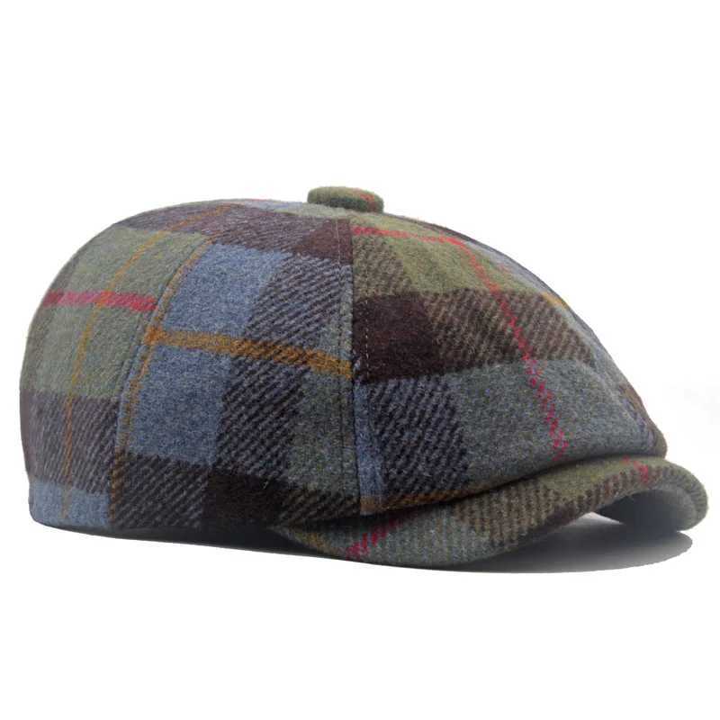 plaid beret hat autumn and winter warm blend forward hat mens and womens newsboy hat octagonal hat J251125