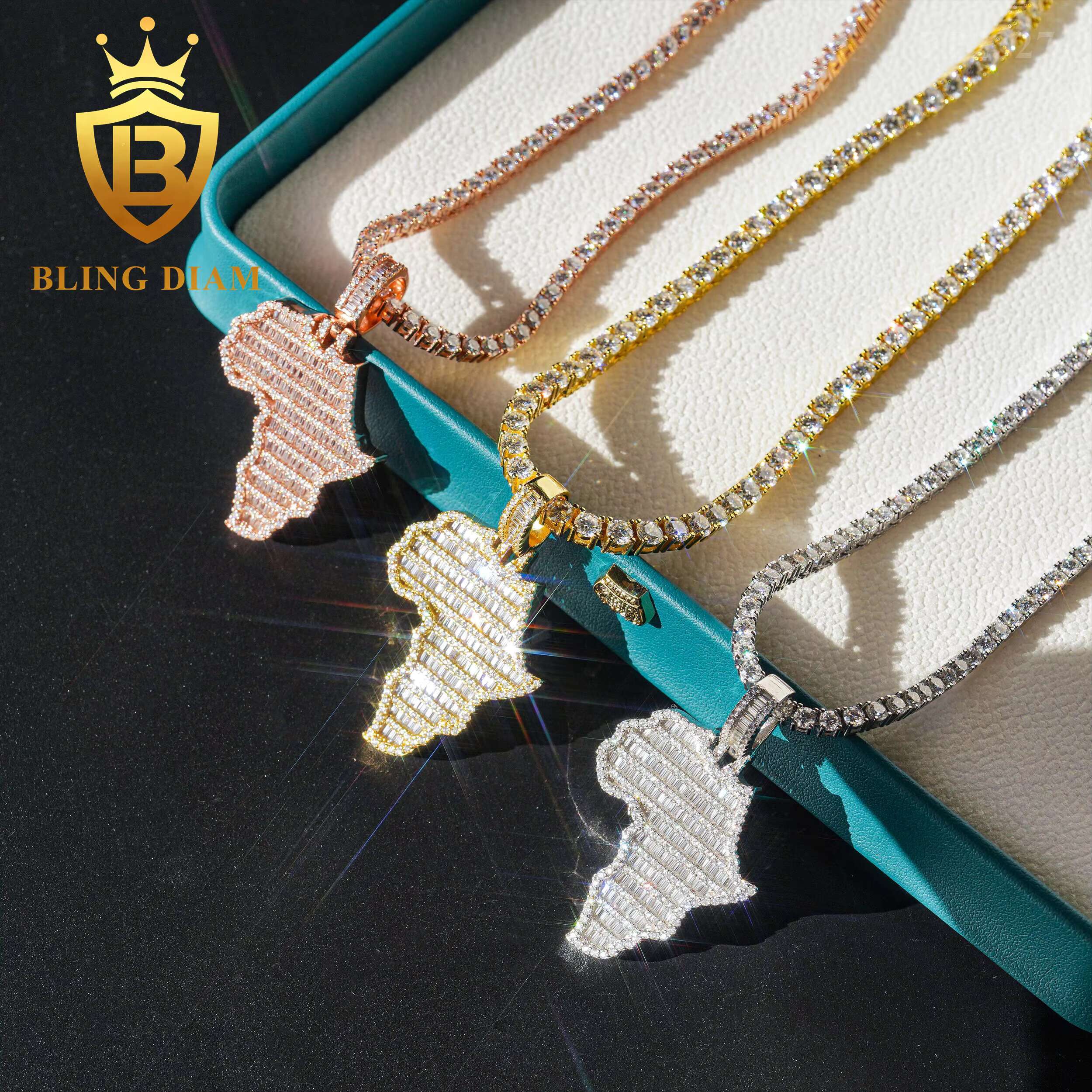 Blingdiam Jewelry Rapper Fashion Moissanite Custom Pendant Iced Out Africa Map Hip Hop Pendant 925 Silver Charm Pendant
