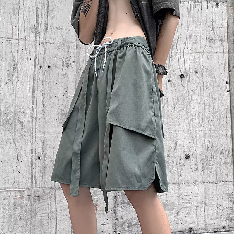 Casual lazy men's solid color five quarter casual pants new youth trend summer temperament loose fit