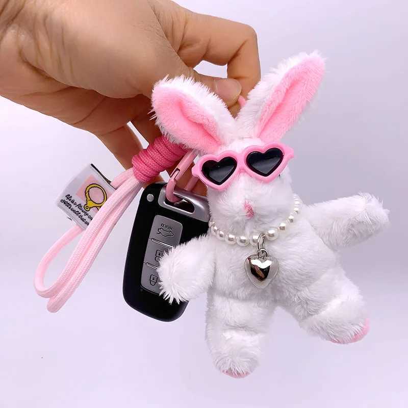 15cm Cartoon Black Rabbit Pendant Plush Doll Animal Rabbit Love Eyes Keychain Backpack Pendant Car Hanging for Girl Women GiftsXJ251125