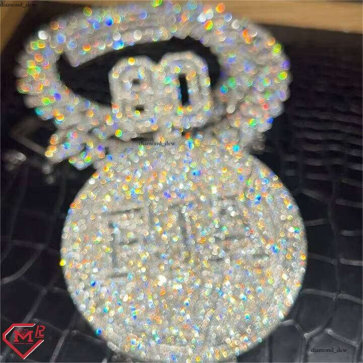 Ice out VVS Moissanite Hiphop with Chain Sterling Sier Iced Out Big Round Charm Shiny Silicon Stone Pendant