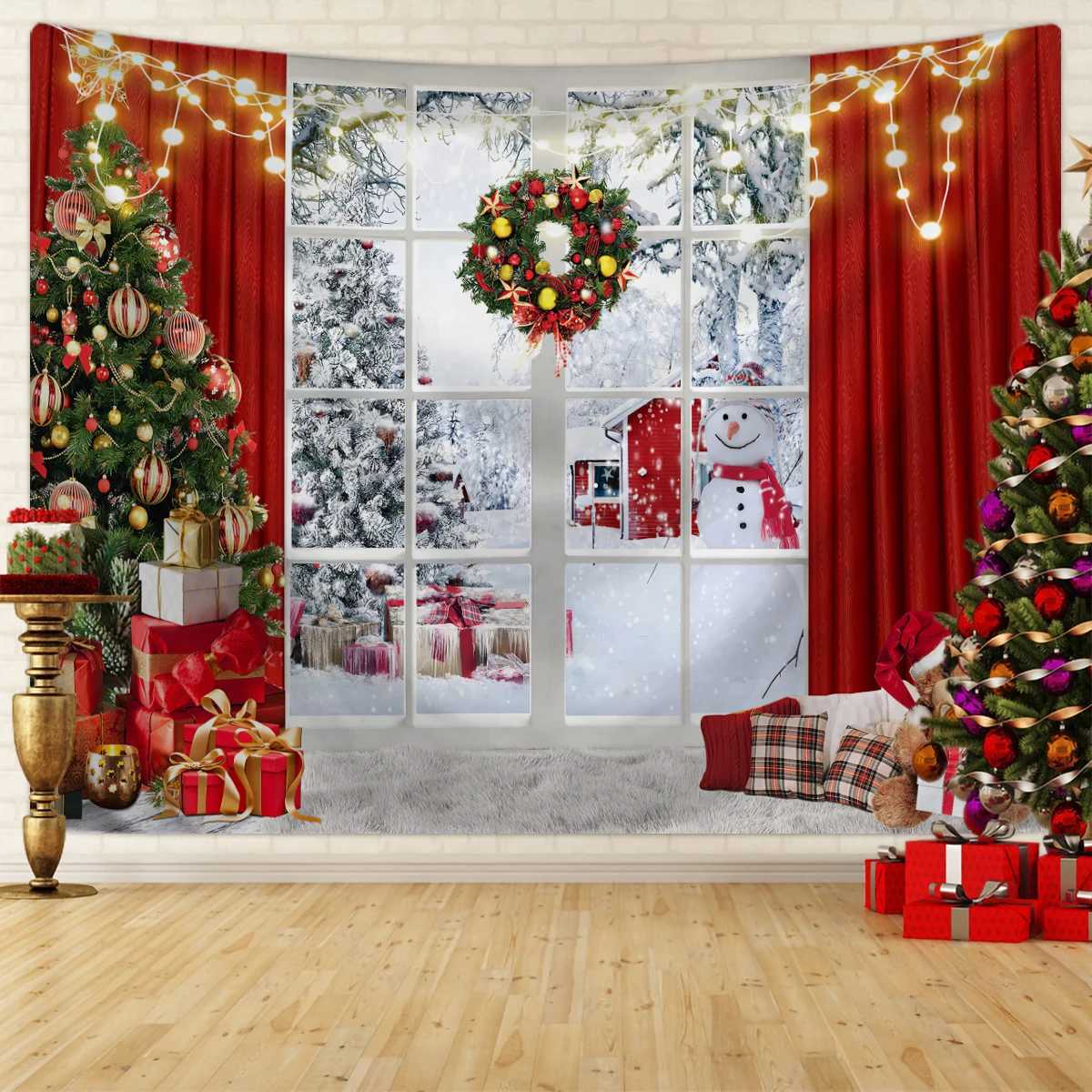 1pc Christmas tapestry Christmas tree snow scene photography background cloth event decoration background poster tapestryM251125