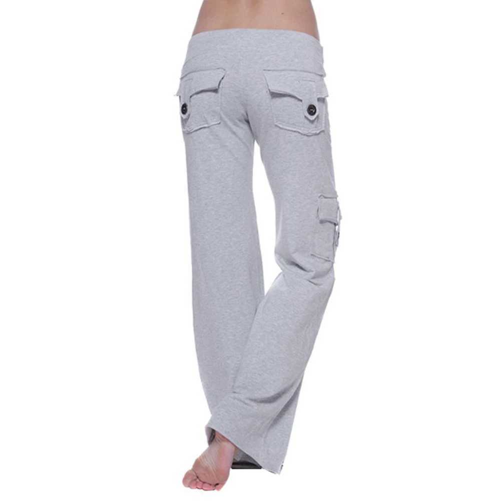 Autumn womens multi pocket button elastic pants ultra-thin fit sports pants ultra-thin fit sports pantsC250425