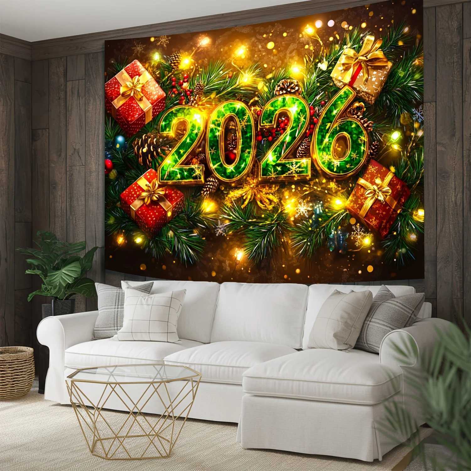 VIKAMA 2026 New Year Christmas Tapestry Pine Branches Berry Living Room Background Wall Festival Room DecorationM251125