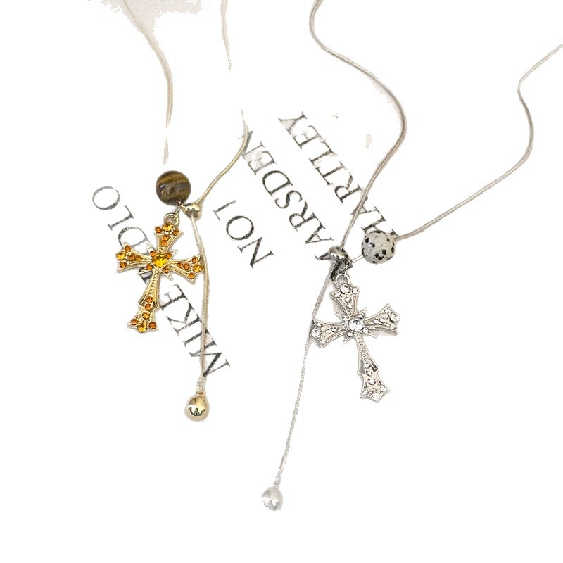 Inlaid Diamond Head Cross Pendant Necklace Sweet Cool Style Light Luxury High-end Sweater Chain Design Sense Niche Jewelry for Women - view 6