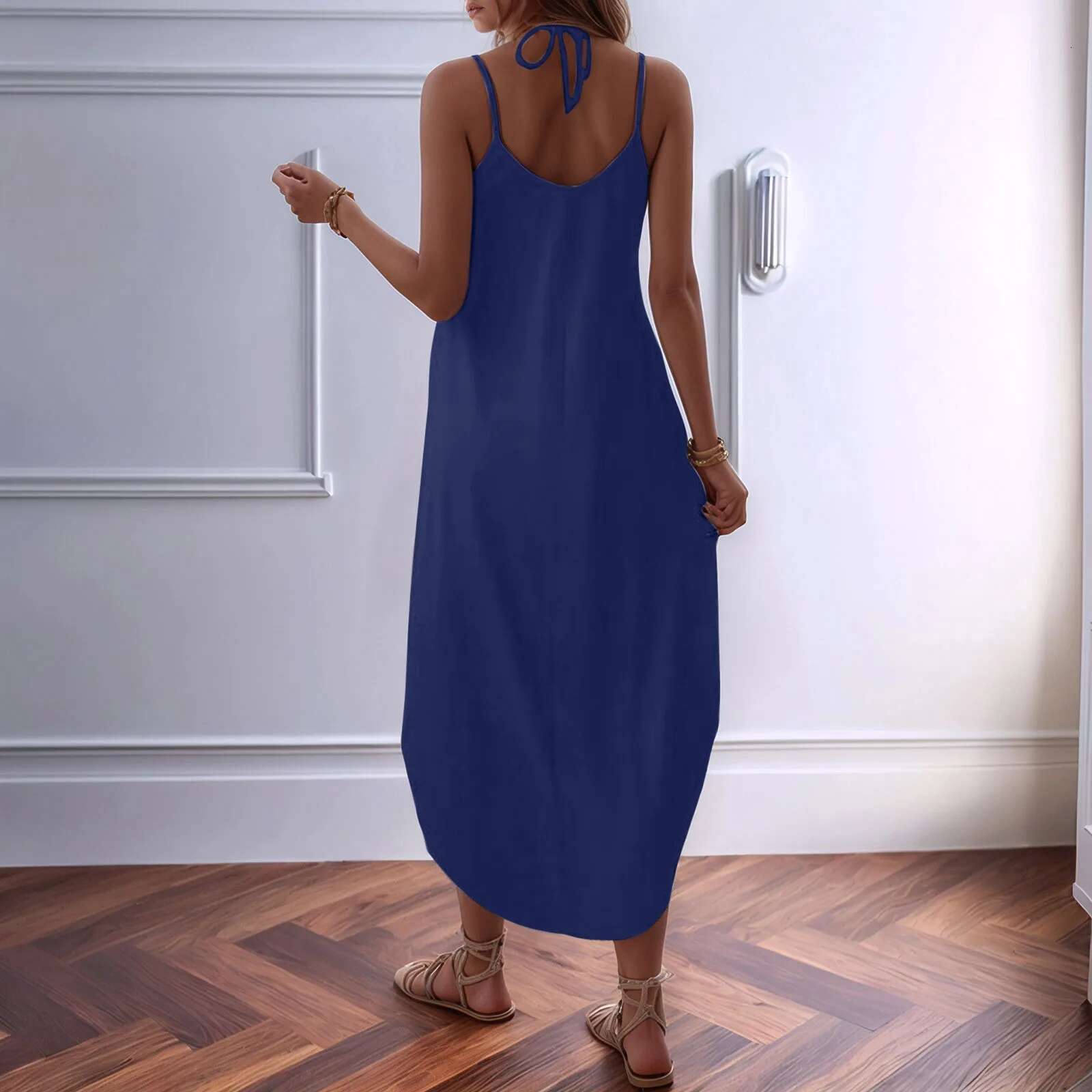 Dongdumaoyi Women S Long Dresses Solid Color Semi Circular Hem Skirt Fashionable Loose Strap Dress Casual Beach Style