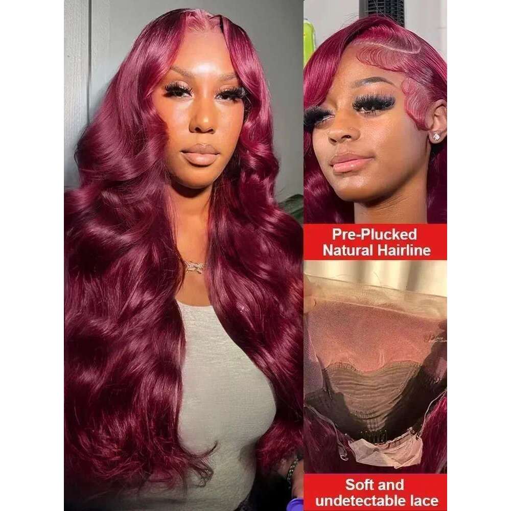 250 Density 99J Bury Body 13X4 Front Wig 13X6 Human Hair HD 30 40 Inch Lace Frontal Wigs Red Water Wave Brazilian