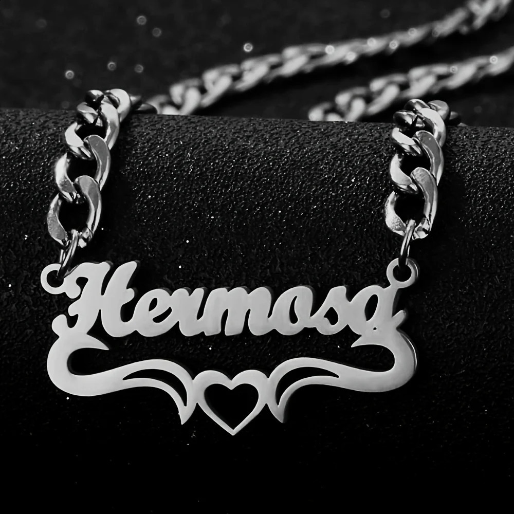 Custom Heart Ribbon Necklaces For Women Gold Color Stainless Steel Cuban Chain Name Necklace Wedding Engagement Jewelry Gift 250425
