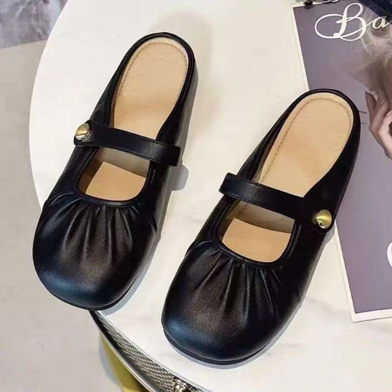 2025 Spring/Summer New French Fold Western Style Baotou Half Slippers Women, Gentle Outing, Single Shoes for Women