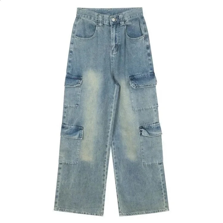 American style retro wide leg denim jeans suitable for womens casual straight pants with a loose feel autumn fashion 250417