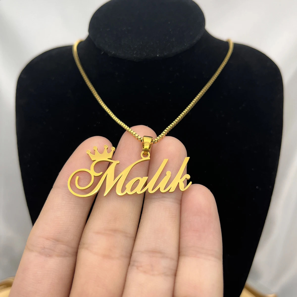 Customized Detachable Big Pendant Crown Name Necklace Stainless Steel Box Chain Personalized Nameplate Necklace Fashion Jewelry 250425