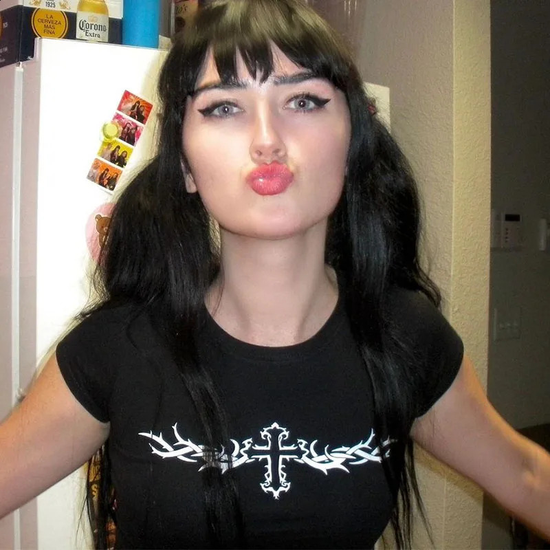 Sexy Harajuku Y2K Sweet Girl Slim Fit Open Navel Trendy Creative Pattern Womens Tshirt 250415