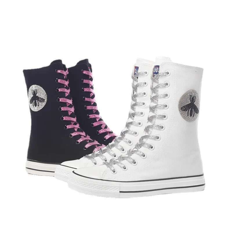 Spring and Autumn New Medium Sequin Color Lace-up Rhinestone Canvas Soft Sole Flat Casual Daily Large Size Women's Shoes