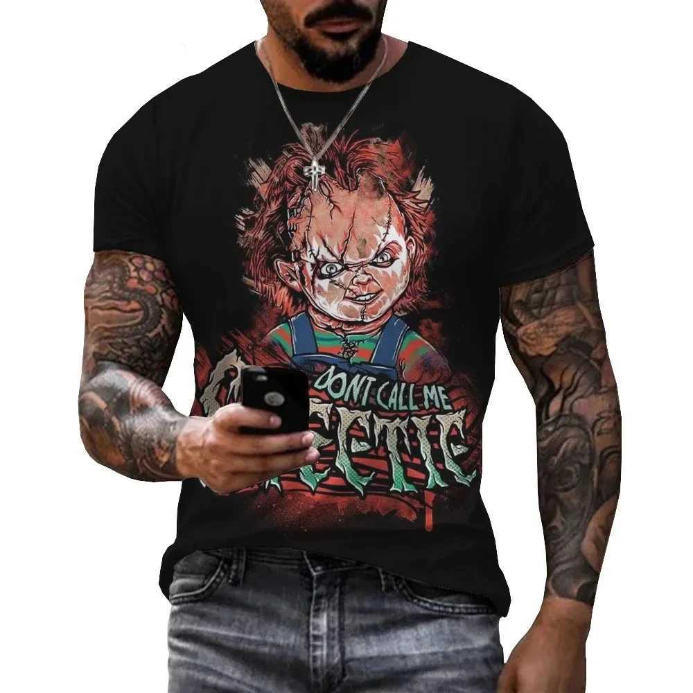 Chucky 3D printed fashionable short sleeved T-shirt casual round neck T-shirt mens Harajuku top W250425