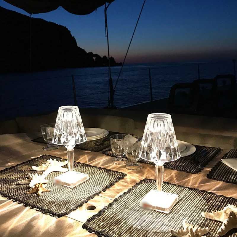 Portable Modern Acrylic Diamond Table Lamp with Crystal -Wireless Night Light for Bedroom Decor and Desk Use Including LampshadeM251125