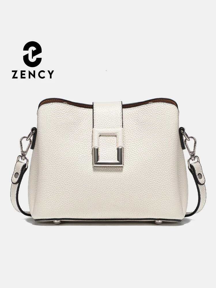Zency Genuine Leather White Designer Noble Shopper Shoulder Commuter Large Handbag Women Tote Bucket Cross Body Bag