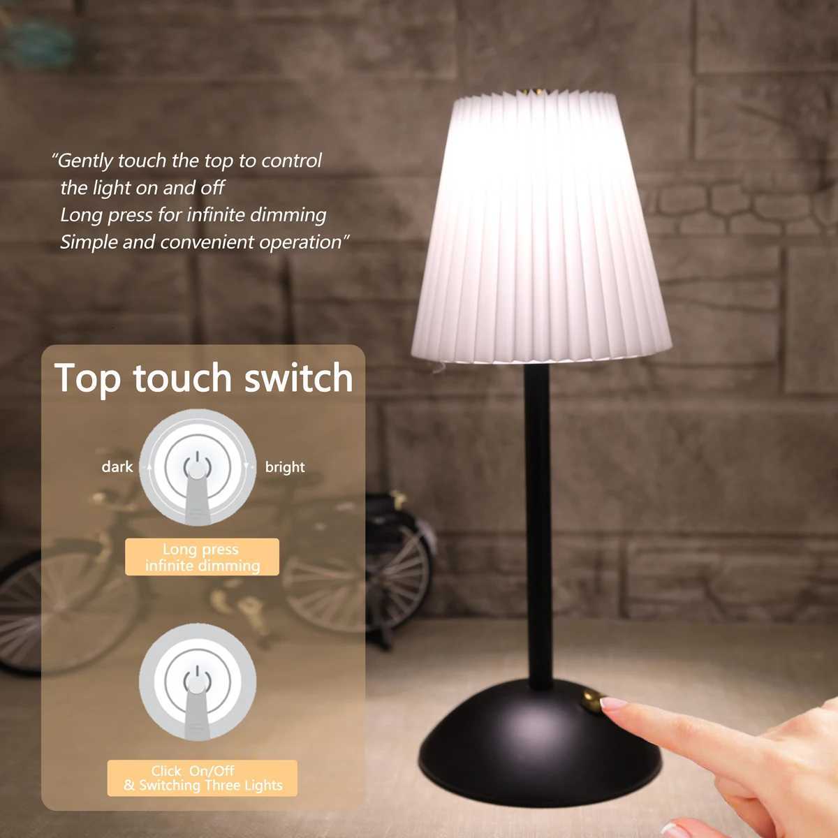 LED Nordic pleated desk lamp charging touch adjustable night light bedroom sleep light bar coffee shop decorative lightM251125