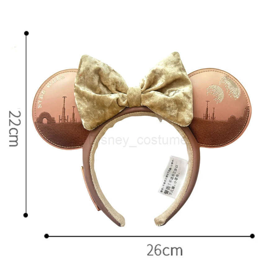 Disney 2025 Disney Minnie Mouse Ear Headband PU Leather Embroidered Hair Party Christmas Halloween Girl Role Playing Costume X250425