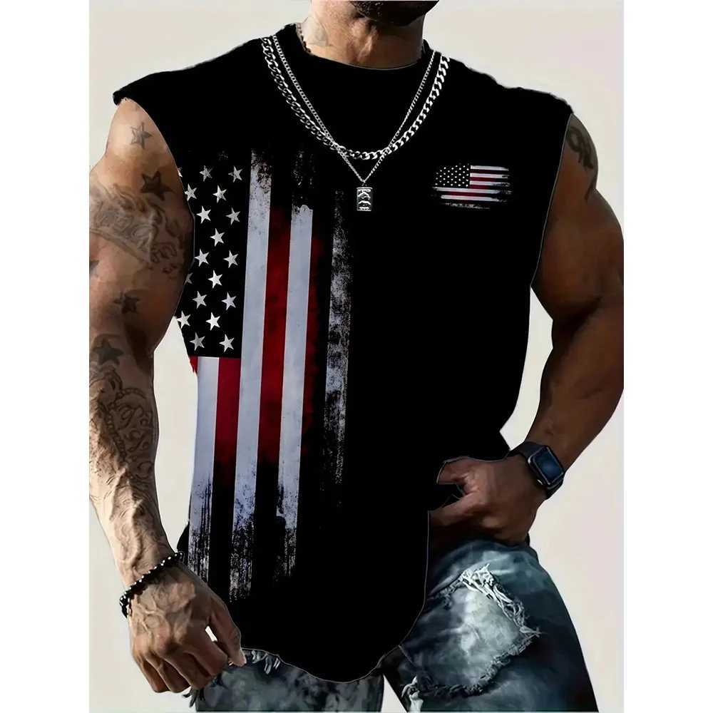 2024 Mens Summer Tank Top New Sleep Personality Exquisite American Printed Casual Quick Drying T-shirt Breathable Retro Tank Top W250425