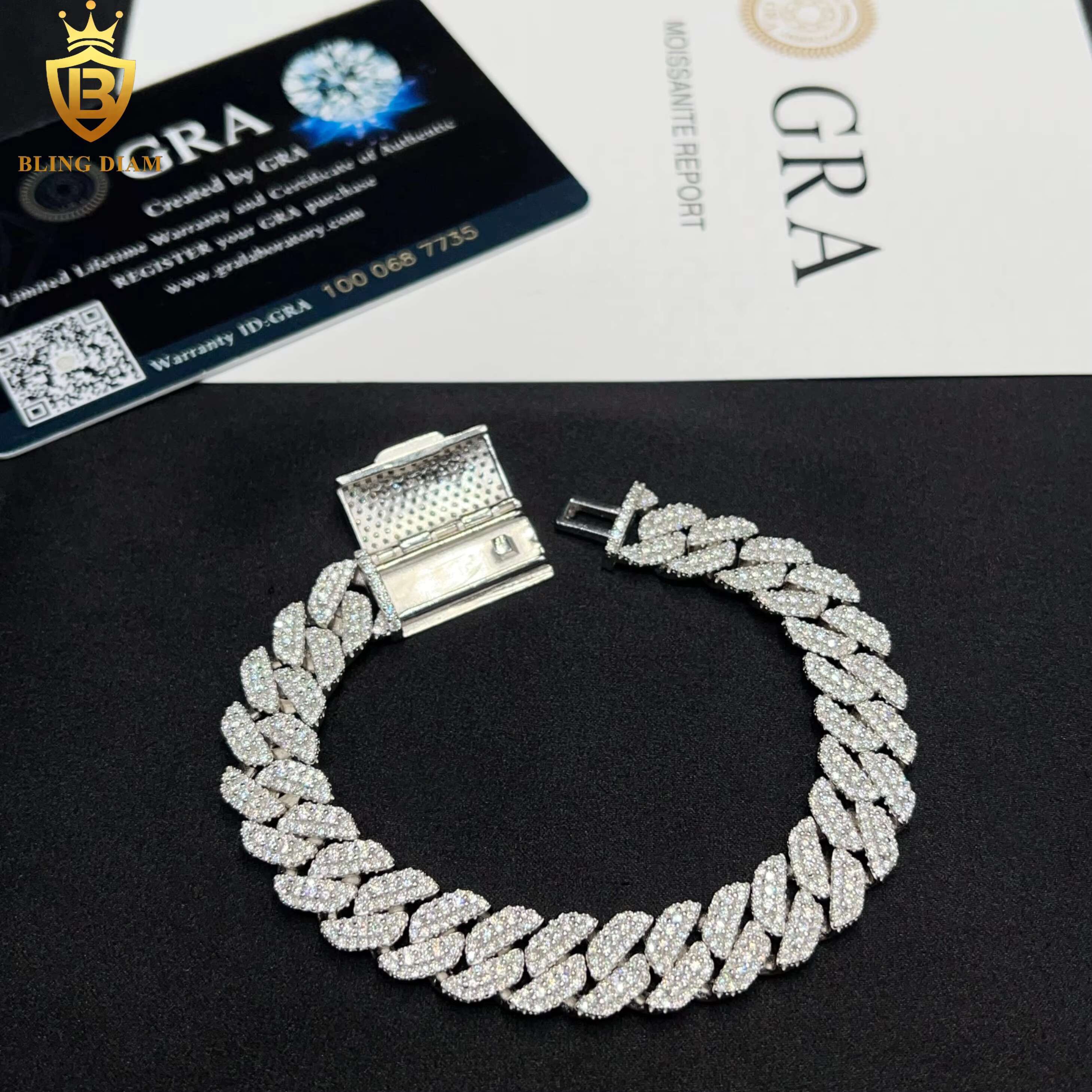 10mm Hip Hop Wholesale Jewelry 925 Sterling Silver Iced Out Moissanite Bracelet Cuban Link Chain Pass Diamond Tester