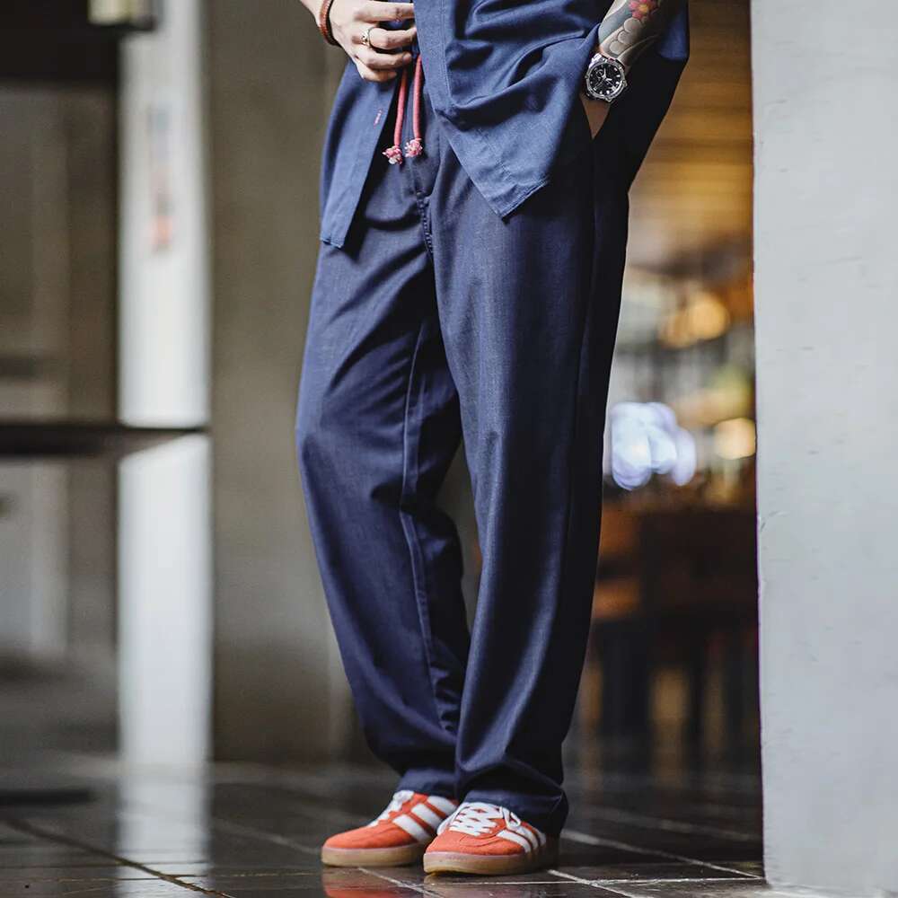 Maden Spring Vintage Blue Sets For Men Long Sleeve Shirts Loose Casual Straight Pants Mens Clothes Set Two Piece Plus Size Shirt