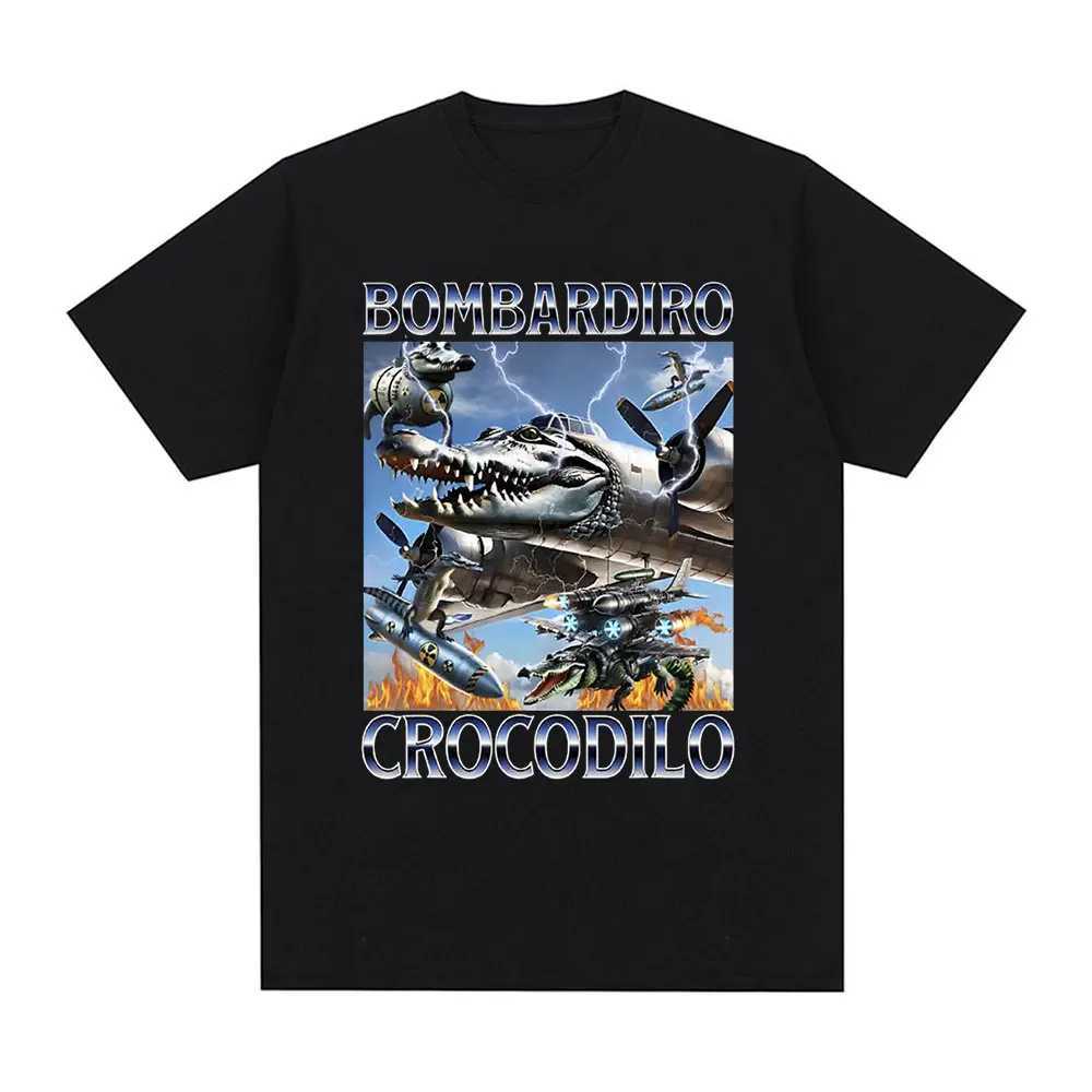 Bombardiro crocodile airplane bomber funny meme T-shirt mens casual cotton short sleeved T-shirt comfortable T-shirt W250425