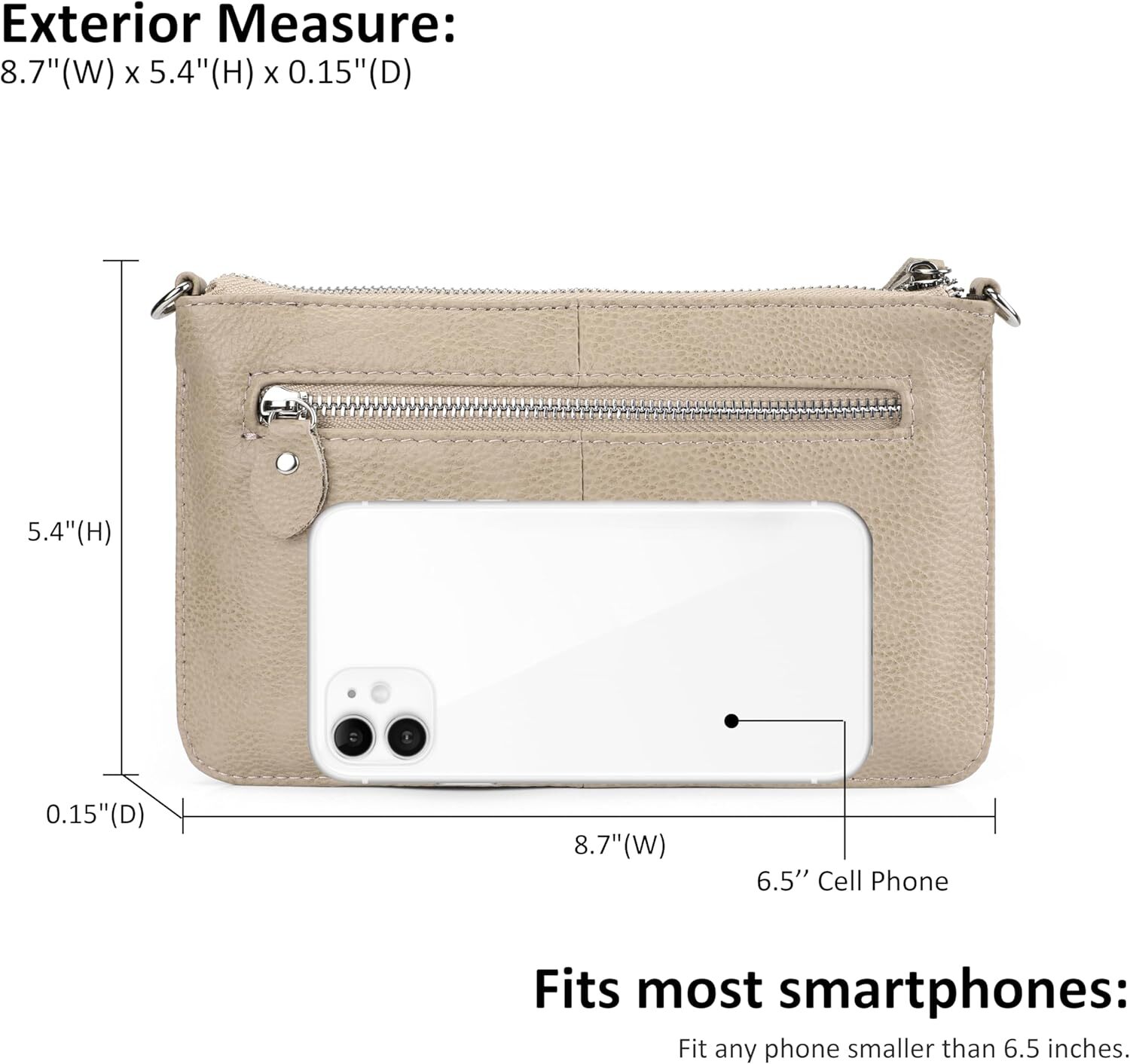 Genuine Leather Wristlet Clutch Wallet Purses Small Crossbody Bags Shoulder Handbag For Women, Sier Zipper