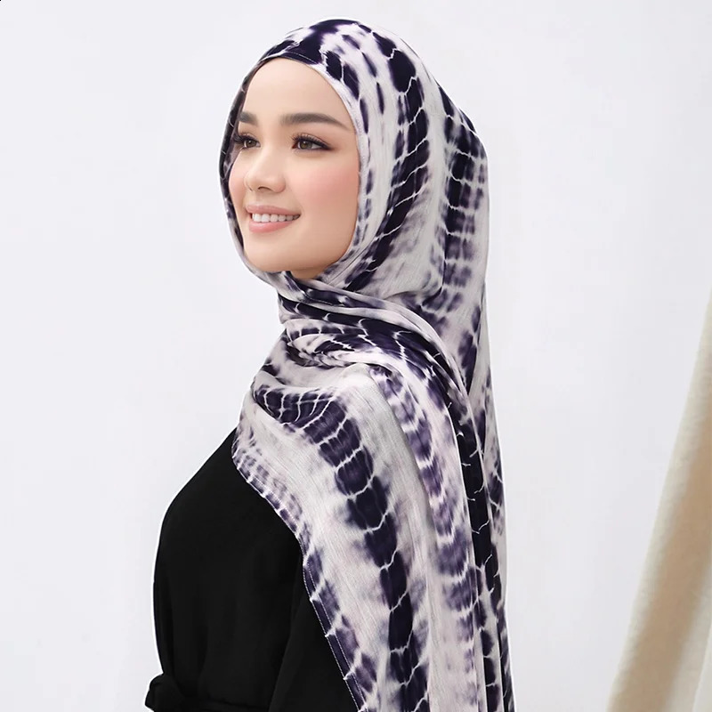 Stripe Printing Dyeing Rayon Hijab Scarf Cotton Muslim Hijabs Shawls Women Long Wraps Soft Muslim Female Islim Turban 250424
