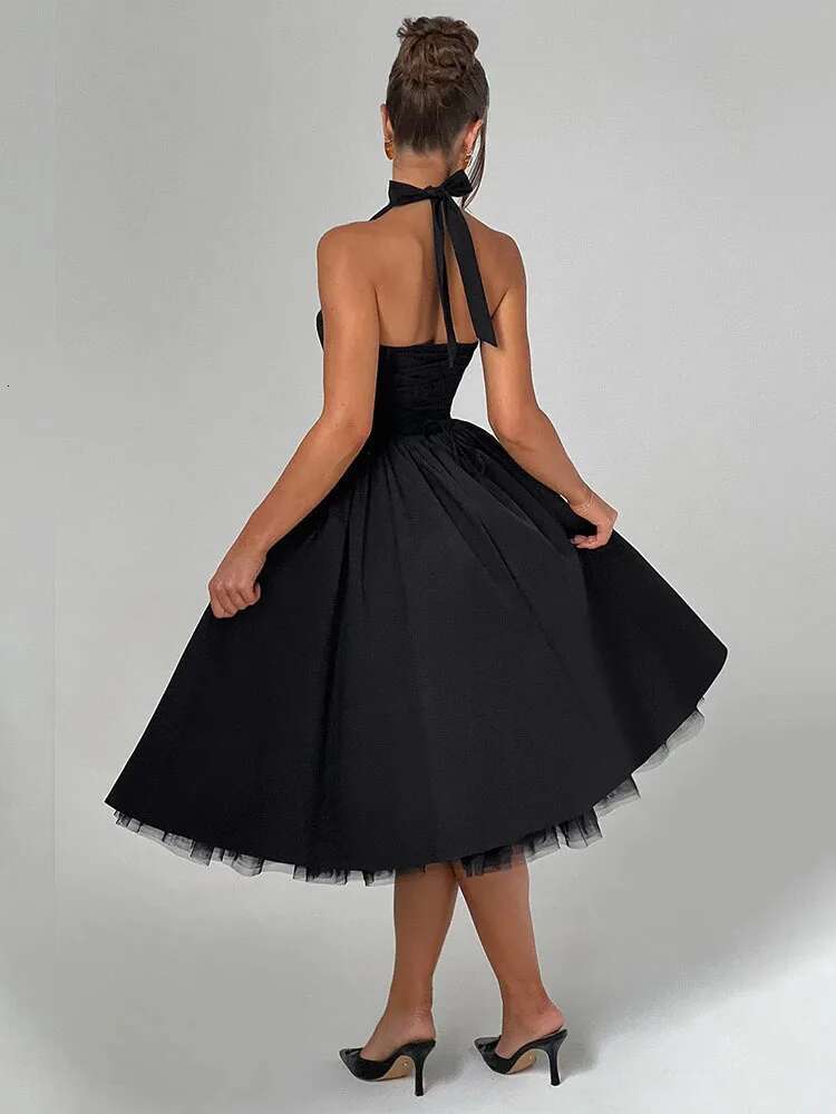 Dongdumaoyi Townlike Waist Wrap A Line Dress Women Halter Spring Summer Midi Long Nightclub Sexy Party Dresses With Lining