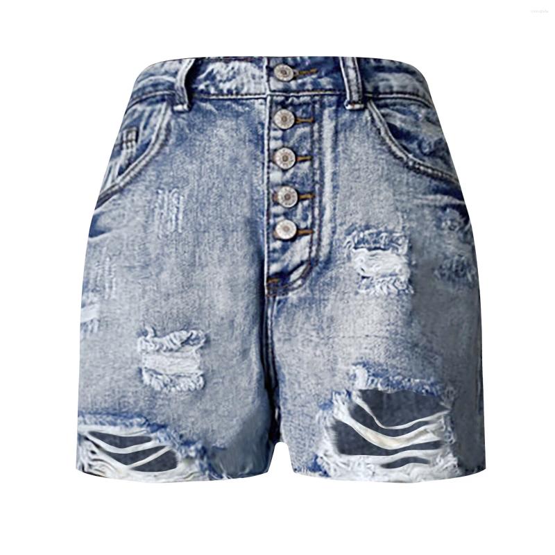 CNLONGBIDA Women's Shorts Woman Casaul Baggy Ripped Jeans Female High Waist Grunge Girls Fashion Streetwear Light Blue Buckle Denim