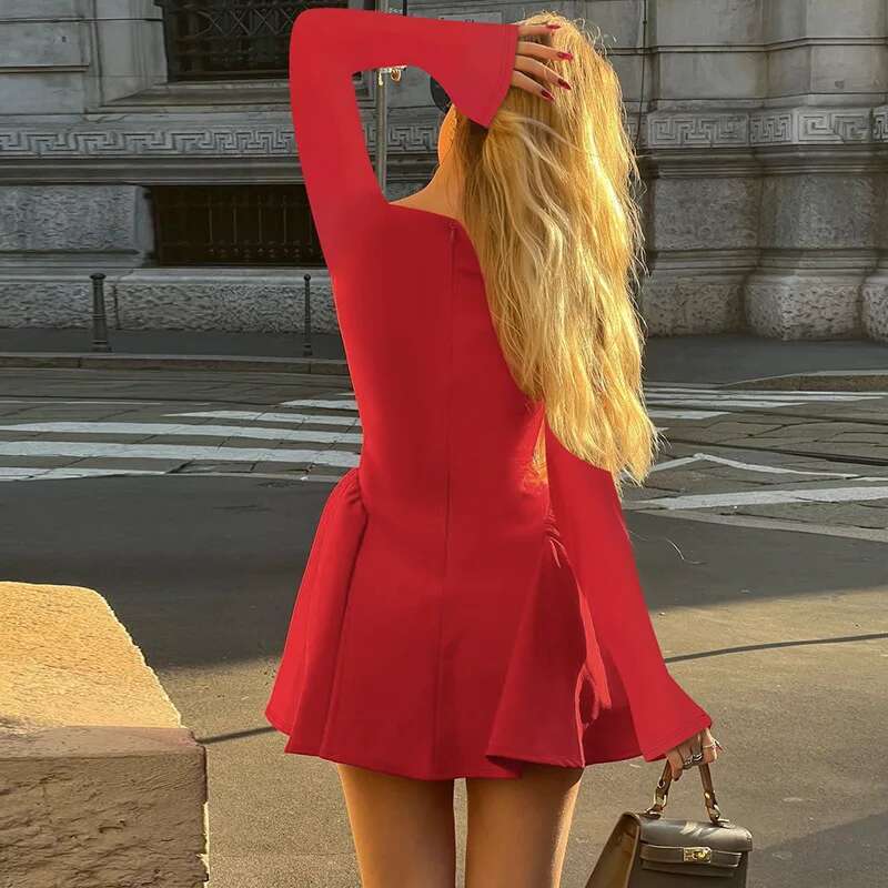Dongdumaoyi Townlike Waist Wrap Pleated A Line Dress Women Mini Autumn Winter Backless Nightclub Sexy Party Dresses