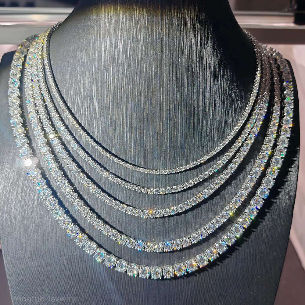 18K White Gold Plated 925 Silver Link Chain Trendy Tennis Moissanite Necklace for Parties