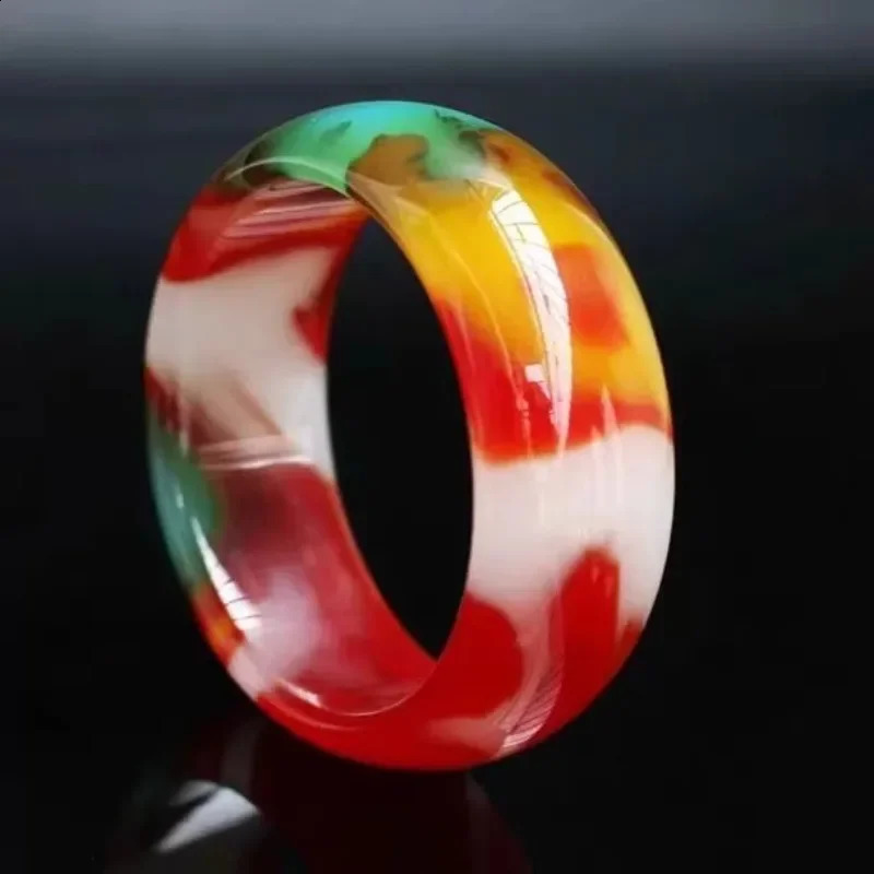 ColorfulJadeBraceletFatSisterBraceletChickenBloodFloatingFlowers Gobi Jade WidenThicken Jade Bracelet Floating Flowers Bracelet 250424