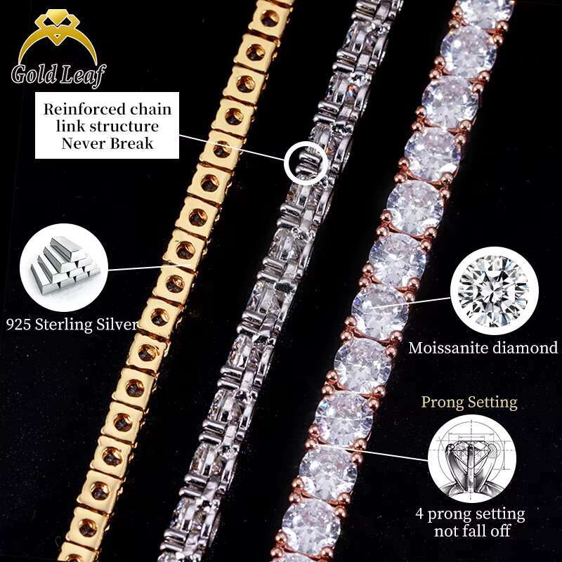 Jewelry 925 Sterling Silver Necklace Wholesale Men Iced Out 3-5mm D Color Diamond Link Chain Moissanite Tennis Necklace