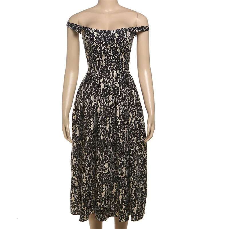 Dongdumaoyi Townlike Print Waist Wrap A Line Pleated Dress Women Summer Midi Long Off Shoulder Nightclub Sexy Party Dresses