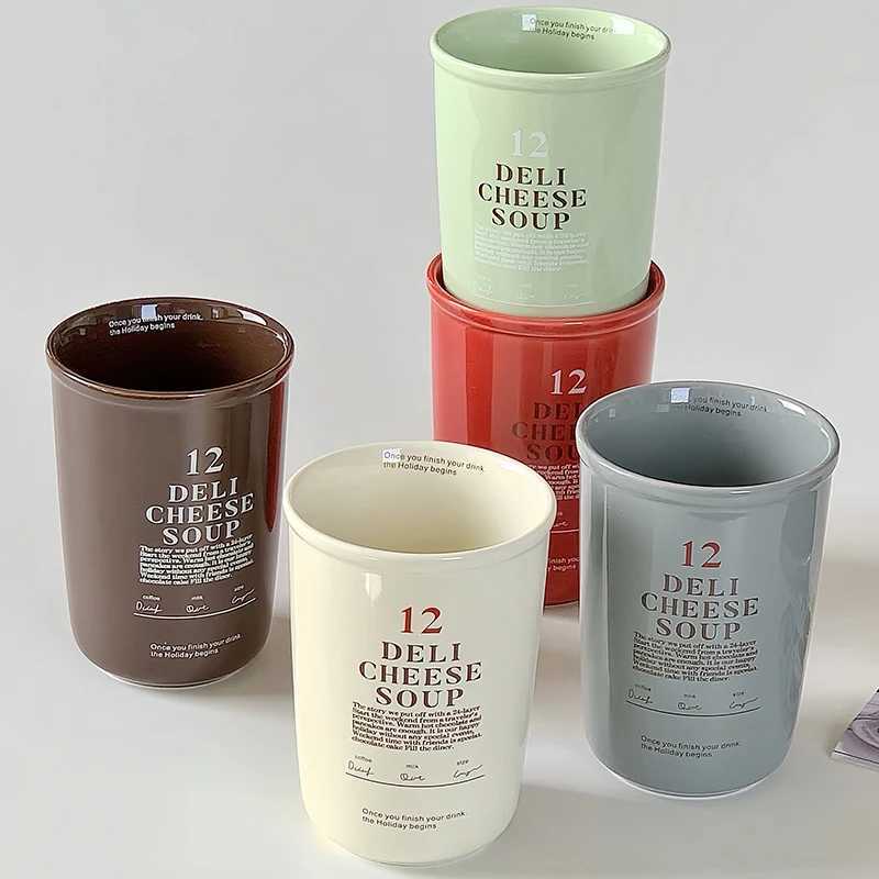 400ml Korean Style Ceramic Water Cup Ins Style Letter Juice Drinkware Exquisite Round Hand-held Mug Household Casual Coffee Cups Y251125