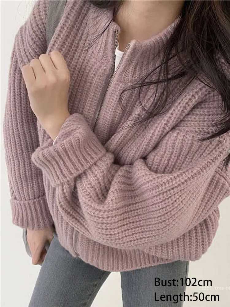 New Fashion Zipper Cardigan Sweater Women Autumn Winter Long Sleeve O Neck Womens Sweaters Casual Loose Ladys Knit CoatT251125