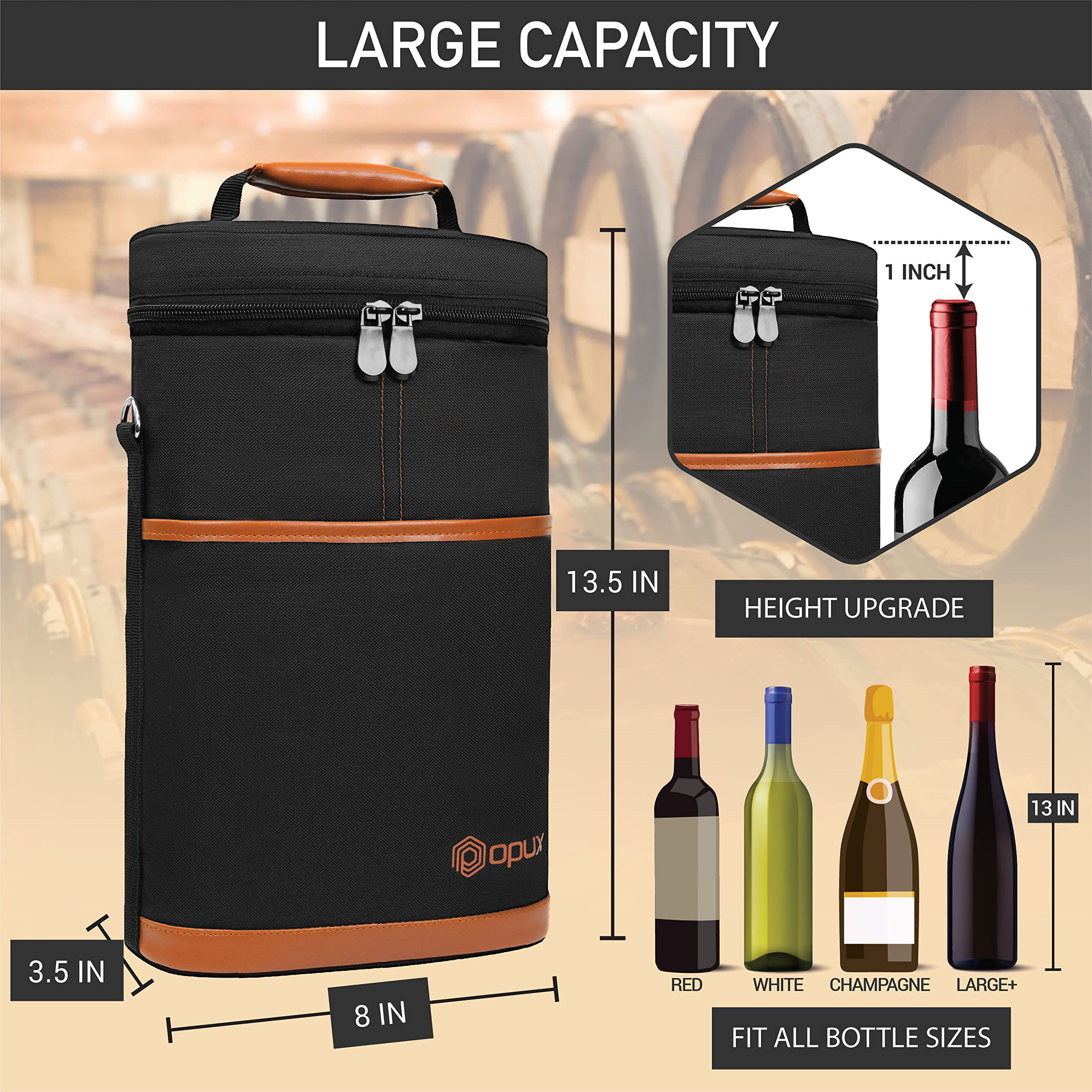 2 Bottle Wine Carrier Tote, Insulated Leakproof Wine Cooler Bag, Wine Travel Bag for Picnic BYOB Beach, Portable Wine Bottle Carrying Case, Gift