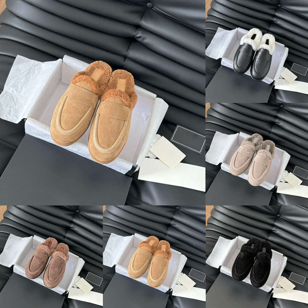 Luxury loafer clog mule fur slide designer sandal 25 Classic Woman shoe slip on round toe leather suede wool furry slippers Fashion casual half slipper fur slipper
