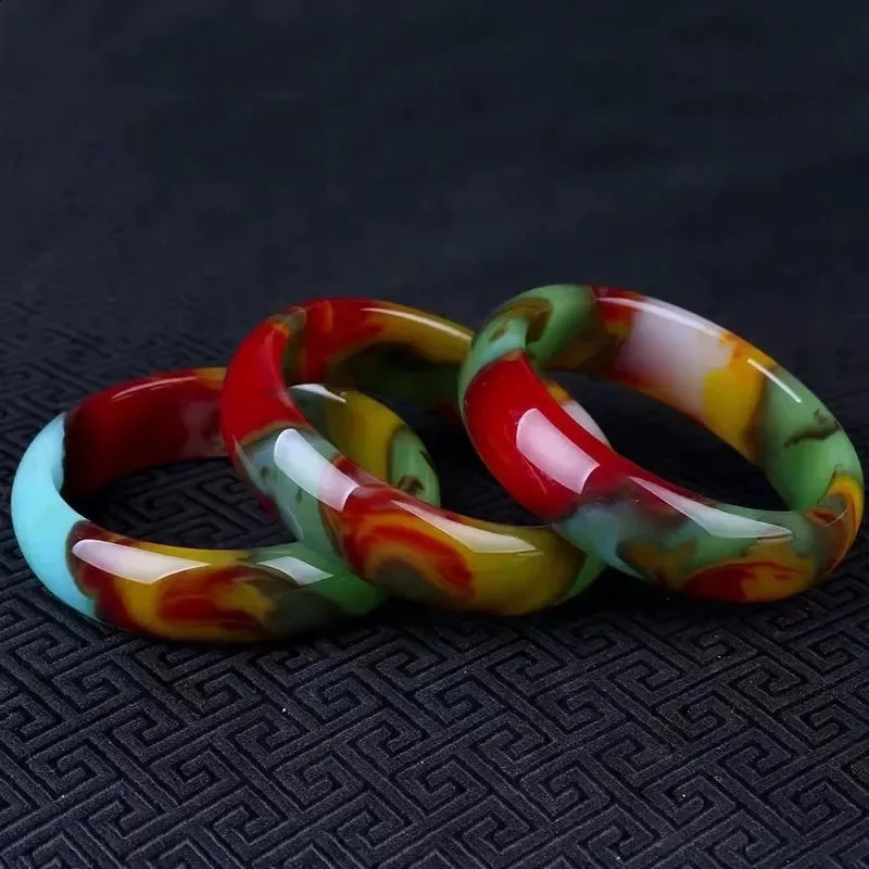 ColorfulJadeBraceletFatSisterBraceletChickenBloodFloatingFlowers Gobi Jade WidenThicken Jade Bracelet Floating Flowers Bracelet 250424