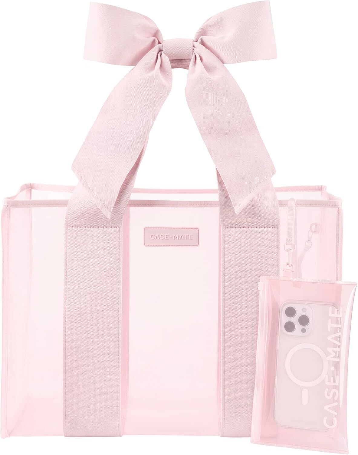 Case-Mate Pink Bow Lightweight Beach With Phone Pouch Women Waterproof, Tip-Proof, Foldable & Washable Tote Bag For Beach, Pool, Travel And Vacation -