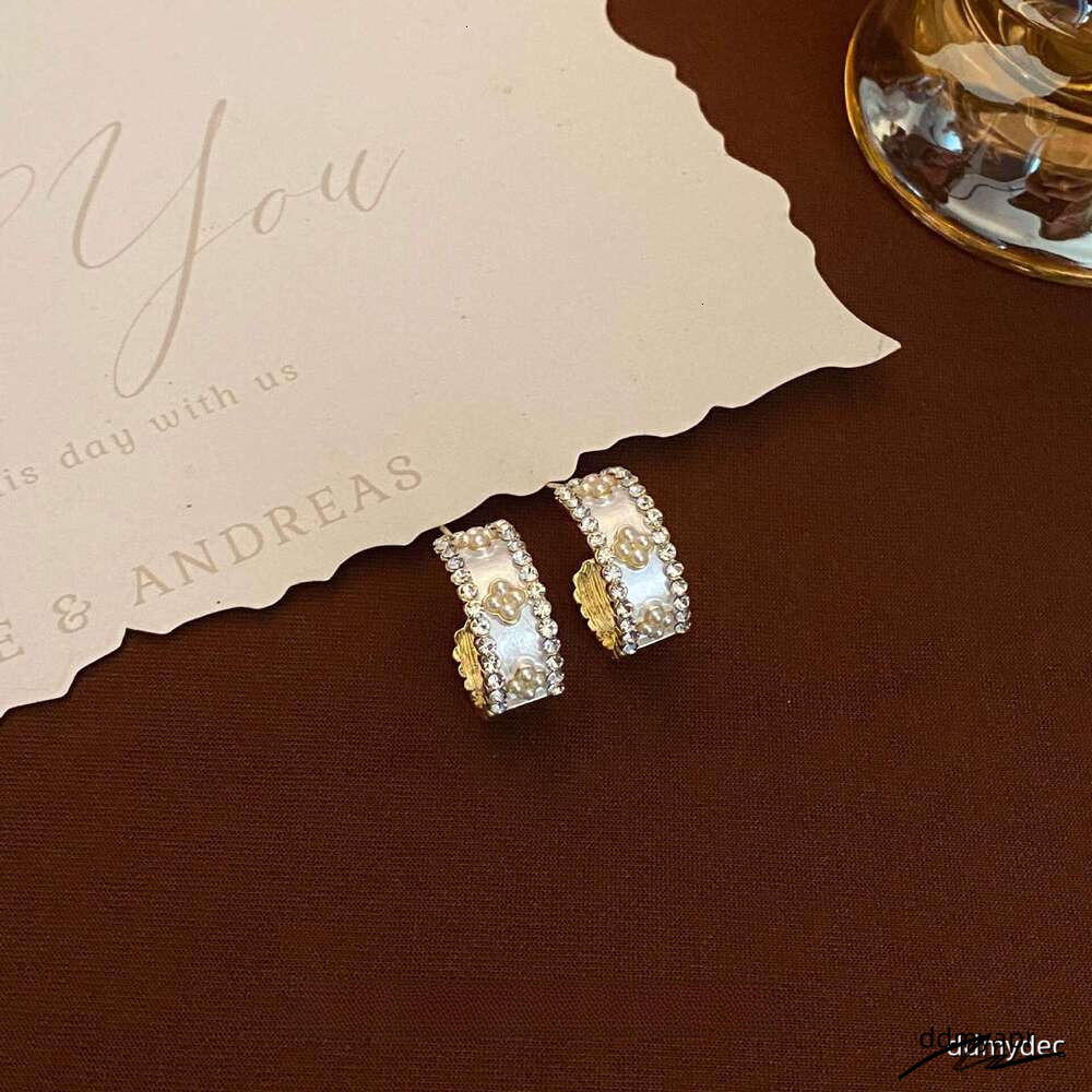 C-Shaped Pearl Earrings - Gold Plated Geometric Hoops With Zirconia Accents | Korean Fashion Minimalist ddmydec Ear Jewelry For Women ddmydec