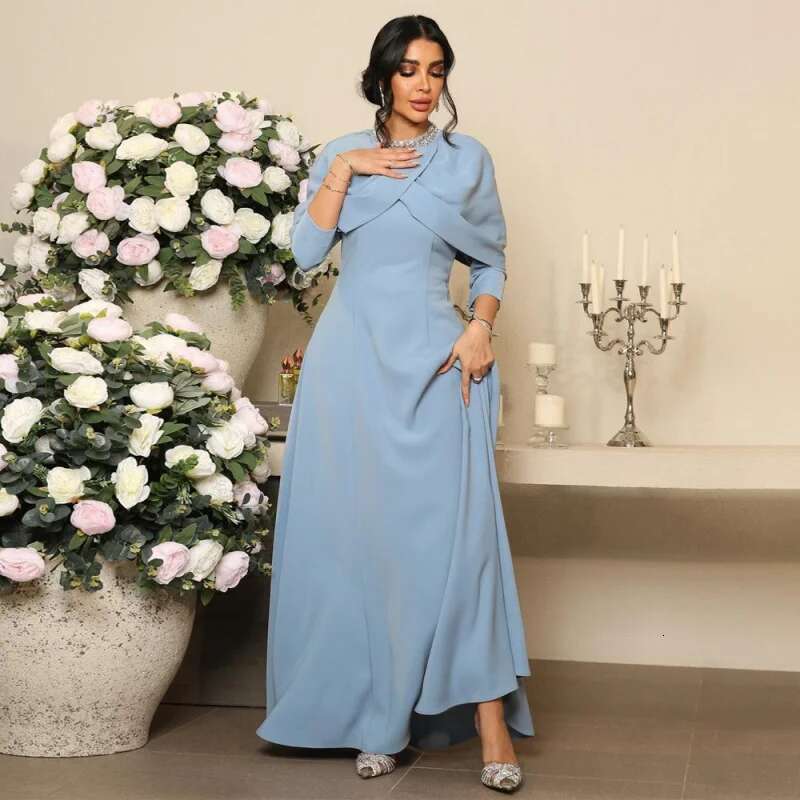 Dongdumaoyi Middle East Muslim Robe Abaya Fashion Neckline Inserted Beads Rhinestone Strip Shawl Collar Dress W