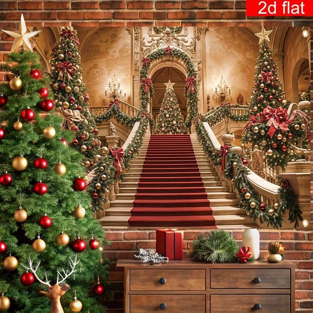 Christmas Red Carpet Tree Tapestry Festive Holiday Wall Art for Entryway Decor and Winter Party BackgroundM251125