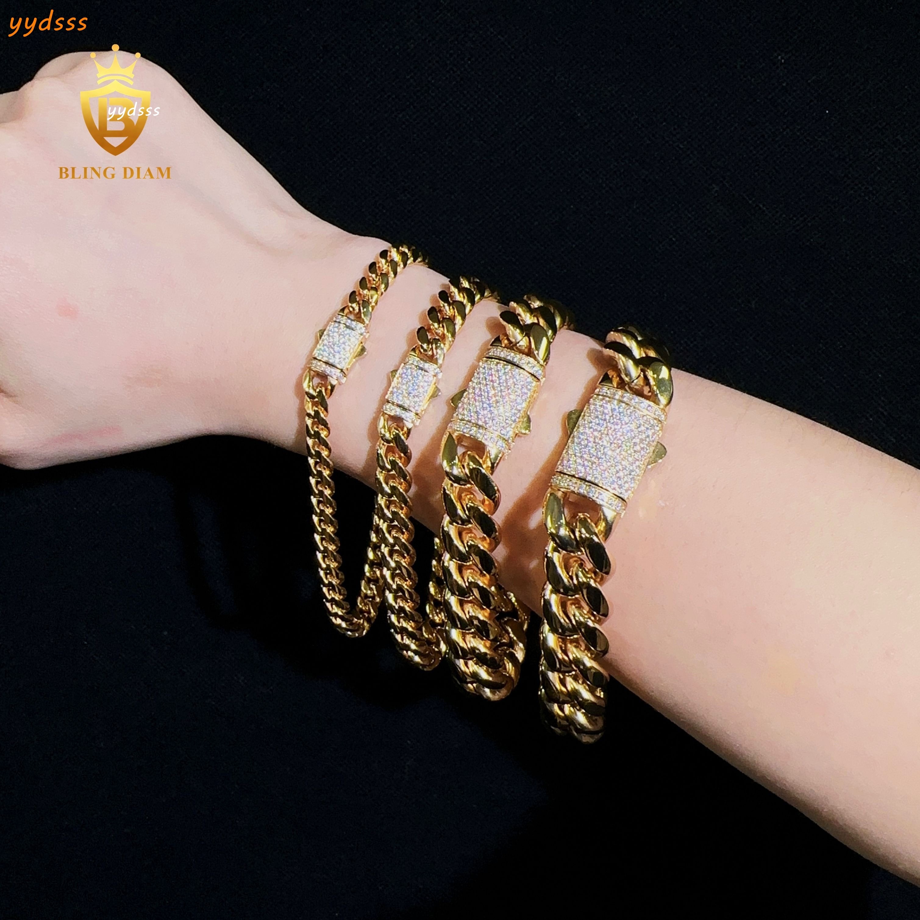 Blingdiam Jewelry Fashion 6mm 8mm 12mm 14mm Spring Buckle Hiphop Chain Stainless Steel Cuban Link Chain