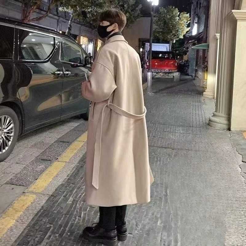 Mens Long Overcoat Thickened Wool Blend Trench Coat Korean UK Style Mid Length To Knee Fashion Ins Trendy Winter JacketT251125
