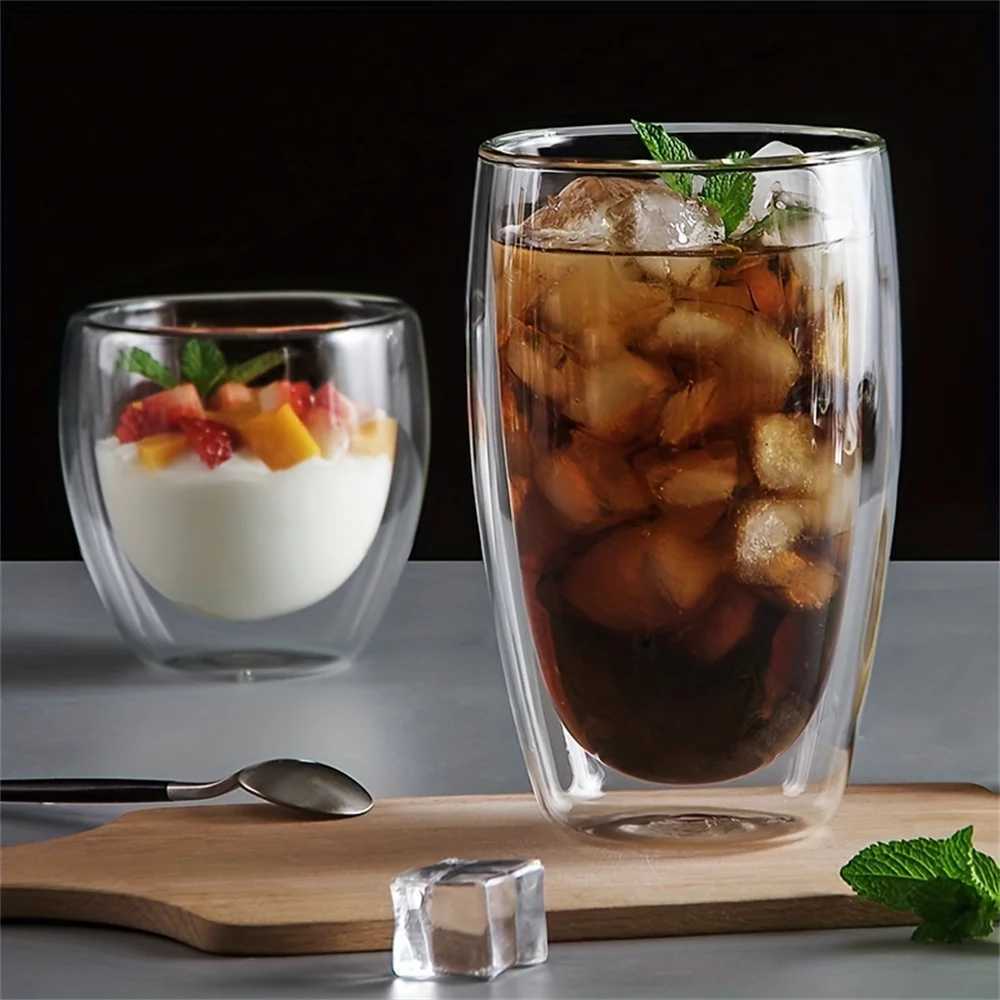 80/250/450ml Double-Wall Insulated Clear Glass Espresso Cups Perfect for Tea Coffee Latte Cafe Milk Restaurant Use Y251125